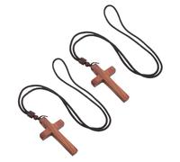 POPETPOP Collana Religiosa Ciondolo Croce in Legno di Sandalo da Uomo e Donna, Set 2 Pezzi, Ipoallergenica, Lavorazione Artigianale, Gioielli Cattolici per Chiesa e Feste Cristiane