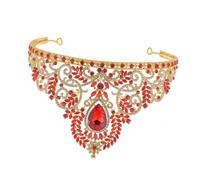 POPETPOP Corona Barocca Grande in Lega con Strass Rossi Cerchietto Elegante per Donne Sposa e Damigelle Accessorio Vintage per Cerimonie e Feste