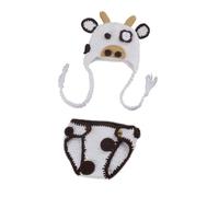 POPETPOP Costume Ragazzo Ragazza a Tema Mucca in Lana Bianca, 2 Pezzi Cappello e Body Elasticizzato e Traspirante per Servizi Fotografici e Feste Shower