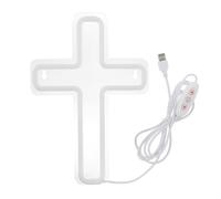 POPETPOP Croce al Neon LED Bianca in Acrilico, Luce da Parete Religiosa | Montaggio Rapido a Parete, Alimentazione USB per Power Bank, Bagliore Bianco Caldo per Casa e Pasqua