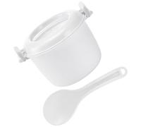 POPETPOP Cuoci Riso per Microonde con Design Semplice in Plastico Bianco, Grande Capacità e Manico Superiore, per Ospedali e Ristoranti, Set con Cucchiaio Incluso