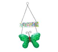POPETPOP Decorazione da Parete in con Farfalle Welcome Targa Appesa per Ingresso Giardino Decorativo Resistente per Negozio Bar e Feste Design Unico Verde