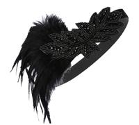 POPETPOP Fascia Elastica per Chioma Flapper Anni 20 Piume Nere, Copricapo Retrò per Feste, Matrimoni e Balli Serali, Accessorio Vintage per Donna Stile Anni Venti
