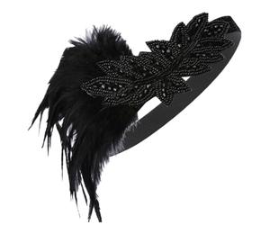 POPETPOP Fascia Elastica per Chioma Flapper Anni 20 Piume Nere, Copricapo Retrò per Feste, Matrimoni e Balli Serali, Accessorio Vintage per Donna Stile Anni Venti