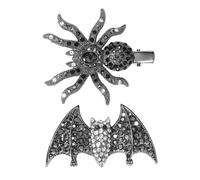 POPETPOP Fermagli per Chioma di Halloween 2 Pezzi Strass, Forcine a Forma di Ragno e Pipistrello Gotico, Accessori per Chioma da Donna per Feste in Maschera e Cosplay