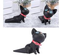 POPETPOP Fermaporta Gatto Decorativo in PVC Nero, Cuneo per Porte Interne | Design Cartoon Colorato, Base a Cuneo, per Pavimento, Ufficio e Aree per Animali Domestici Colore Casuale