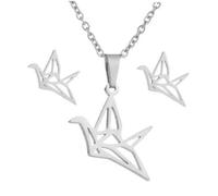 POPETPOP Gioielli Donna in Acciaio con Orecchini Perno Forma di Gru Origami Traforata e Collana Sottile Elegante Regalo per Ragazze e Donne
