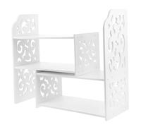 POPETPOP Libreria da Scrivania in Legno Bianco Estensibile Organizer Compatto con Ampi Ripiani e Scomparti Separati Mobiletto Ufficio e Studio per Casa e Dormitorio