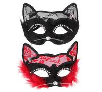 POPETPOP Maschera da gatto in maschera da 2 pezzi: maschera da gatto in pizzo per Halloween, per feste in costume da donna, accessori per travestimenti da gattino per donne