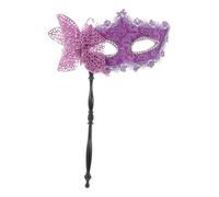 POPETPOP Maschera Veneziana in Plastico Elegante con Bastone Farfalla Porpora Mezza Faccia Riutilizzabile per Eventi Festivi e Balli in Maschera