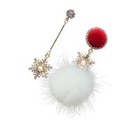 POPETPOP Orecchini Asimmetrici da Donna a Cerchio Fiocco di Neve e Pallina di Pelo in Argento 925 Ipoallergenico Leggeri e Resistenti Gioielli da Festa Natalizia e Regalo Elegante