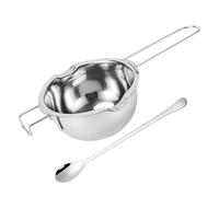 POPETPOP Pentola Fonduta in Acciaio con Cucchiaio Ciotola per Fondere Burro Cioccolato Formaggio e Cera a Bagno Termico con Doppio Beccuccio Versatore Manico Antiscottatura per Cucina e