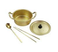 POPETPOP Pentola per Ramen Coreana in Alluminio Oro, Antiaderente | Compatibile Fornelli, Manici Isolanti, Doppia Presa, per Zuppa Calda e Colazione