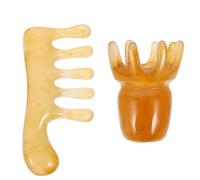 POPETPOP Pettine Massaggiatore Dalla Texture Delicata in Resina e Cera D'api per Chioma 2 Manico Guasha per Massaggio del Capelluto