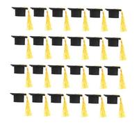 POPETPOP Pezzi Mini Berretto da Laurea Decorazioni per Feste di Laurea Classe 2025 Caps Classe di Toppers da Bottiglia 2025 Mini Cappello Decorativo con Nappa Panno in Feltro Giallo