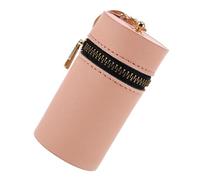 POPETPOP Portamonete Tondo in Pu Rosa con Zip, Portarossetto Portatile e Organizer per Monete, Custodia Cilindrica Chic per Accessori da Donna