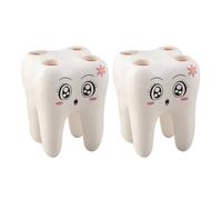 POPETPOP Portaspazzolini Denti Bianco 2 Pezzi in Plastica a Forma di Dente Cartoon Divertente e Multiuso per Organizzazione Bagno Casa e Negozio