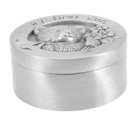 POPETPOP Scatola Ricordo per Ragazzo Ragazza in Acciaio Inossidabile Contenitore per Primi Chioma del Ragazzo Custodia per Riccioli Fetali Regalo Memoria Crescita Design Rotondo Cartone Animato