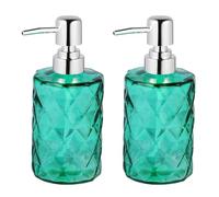 POPETPOP Set 2 Bottiglie di Vetro Vuote 330Ml con Pompa Argento Distributore per Shampoo e Lozione da Bagno Contenitore Riutilizzabile con Motivo Diamante Verde per Uso Doccia e
