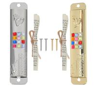 POPETPOP Set 2 Mezuzah in Metallo Argento e Oro per Porta D’Ingresso Decorazione Religiosa Giudaica con Pergamena Ornamento Sacro per Casa e Ufficio Fissaggio con Fori per Telaio Porta