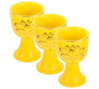 POPETPOP Set 3 Tazze D'acqua in Ceramica Color Oro per Offerte Rituali a Casa e Tempio, Design Simbolico Rotondo Finemente Levigato, per Meditazione e Pratiche Buddiste