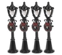 POPETPOP Set 4 Mini Lampioni Stradali in Miniatura ABS Nero Lampade Decorative per Casa delle Bambole e Scenari Natalizi Luci da Giardino in Miniatura per Decorazioni Fai da Te