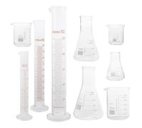 POPETPOP Set 9 Pezzi di Vetro per Laboratorio Bicchieri Graduati Resistenti ad Alta Temperatura, Cilindri e Beute Conica per Esperimenti Scientifici di Ricerca