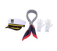 POPETPOP Set Cappello da Capitano e Sciarpa da Marinaio per Adulti Costume Nautico Guanti Accessori per Feste a Tema Cosplay e Halloween Tessuto Resistente e Comodo per Uomo e Donna