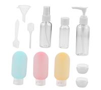 POPETPOP Set da Viaggio 11 Pezzi Flaconi Spray e Bottiglie di Plastica Pet Ricaricabili per Lozioni Shampoo e Creme Contenitori da Toeletta Compatti per Cura della Pelle in Viaggio e