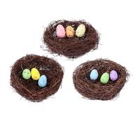 POPETPOP Set Decorativo 3 Pezzi Nido D’Uccello Artificiale da 12 CM 3 Uova di Pasqua Colorate Accessori Fotografici per Festa Pasquale Decorazione per Interni e Soggiorno Colore Casuale