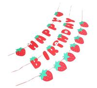 POPETPOP Set Decorazioni Compleanno Fragole Striscione “buon Compleanno” e Ghirlanda a Tema Frutta, Decorazioni di Carta Resistenti per Feste di Compleanno a Tema Fragola