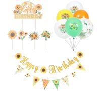 POPETPOP Set Decorazioni Compleanno Girasole Striscioni di Carta e Bandierine Colorate, Ciondoli da Appendere per Festa, Adatto per Interni ed Esterni, Materiale Resistente per Uso
