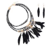 POPETPOP Set di Gioielli Orecchini e Collana Multistrato in Lega Pendente a Piuma Nera, Design Retrò Creativo per Donna, Accessori Eleganti da Festa e Festival