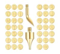 POPETPOP Set Punte per Pirografo in Ottone, 43 Simboli e Numeri per Masterizzazione su Legno e Pelle, Kit Fai da Te Testine Resistenti Alte Temperature, Uso Professionale e Hobbistico
