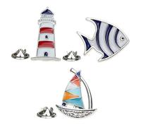 POPETPOP Spilla in Lega a Tema Nautico Pesce Tropicale, Barca a Vela e Faro, Set da 3 Pezzi per Decorazioni Donna su Giacche, Borse e Accessori Festa
