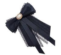 POPETPOP Spilla Nastro in Raso in Pizzo e Perle Finte Fiocco Nero Chiusura Bloccabile e Facile da Fissare, Accessorio Elegante per Donne a Matrimoni e Feste