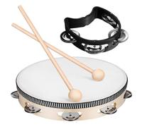 POPETPOP Tamburello con Mazzuoli in Legno e Sonagli Neri Strumento Percussione per Adulti per Feste e Allenamento Musicale