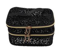 POPETPOP Travel Makeup Bag Double Layer Portable Tulle Cosmetic Organizer With Multiple Compartments Compact Toiletry Pouch For Skincare And Cosmetics Stylish Leopard Print
