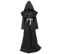 POPETPOP Tunica Medievale Con Cappuccio Indumento Lungo Rinascimentale Abbigliamento Storico In Poliestere Nero Per Halloween E Rievocazioni Storiche 62. 2