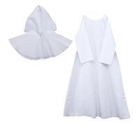 POPETPOP Tunica Medievale Con Cappuccio Indumento Lungo Rinascimentale Abbigliamento Storico In Poliestere Bianco Per Halloween E Rievocazioni Storiche 62. 2