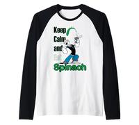 Popeye The Sailor Man Keep Calm & Eat Spinaci Retro Fumetto Maglia con Maniche Raglan