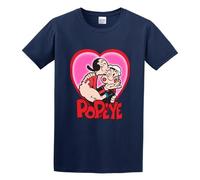 Popeye The Sailor Man Popeye And Olive OYL Popeye Cartoon T-Shirt Graphic Unisex Tee Shirt Navy S