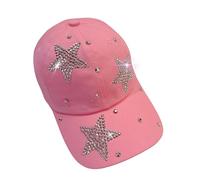 Popfizzy Bedazzled - Cappello da Baseball da Donna, con Strass, in Denim Invecchiato, Divertente Regalo di Compleanno per Donne e Ragazze, Tripla Stella (Rosa), Taglia Unica