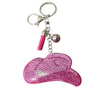 Popfizzy Portachiavi con strass da donna, portachiavi luccicante, portachiavi per auto, ciondoli per borse, Cappello da cowboy rosa (argento), taglia unica