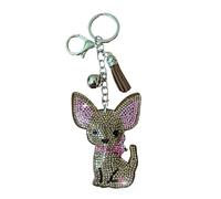 Popfizzy Portachiavi con strass per donne e ragazze, ciondoli luccicanti per borse, regali di compleanno per lei, portachiavi per zaino, ciondoli per borse, Cane Chihuahua Marrone (Argento), taglia