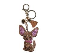 Popfizzy Portachiavi con strass per donne e ragazze, portachiavi con strass, regalo di compleanno per lei, ciondoli per borse, ciondoli per borse, Cane Chihuahua Marrone (Oro), taglia unica