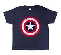 Popgear Marvel Avengers Assemble Captain America Distressed Shield Boys T-Shirt Navy Moda, Marina Militare, 12-13 Anni Bambini e Ragazzi