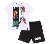 Popgear Marvel Comics 4 Ready for Action-Set di Pantaloncini e Magliette, Colore: Bianco/Nero Moda, 7-8 Anni Bambini e Ragazzi