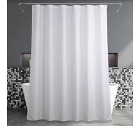 Popkozzi Tenda da doccia in tessuto bianco: anti muffa, resistente alla muffa, idrorepellente, lavabile, tenda da doccia elegante e leggera in poliestere per ambienti umidi, 183 x 200 cm