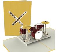 PopLife, Biglietto di auguri pop-up con batteria 3D, biglietto di compleanno per musicisti, festa di pensionamento, festa del papà, regalo per rock band, laurea, per figlio, marito, papà, nipote